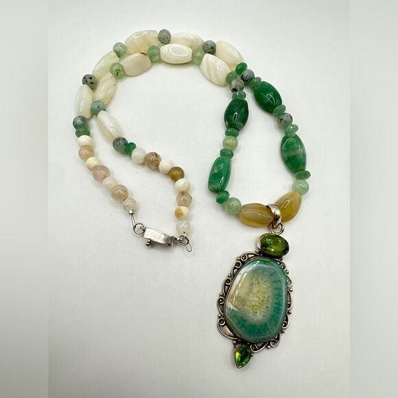 24" Multi-stone and sterling silver pendant necklace w/ vintage Taxco clasp! - Picture 1 of 16